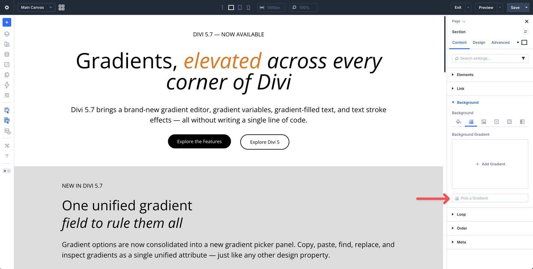 Unified Gradient Field Type in Divi 5