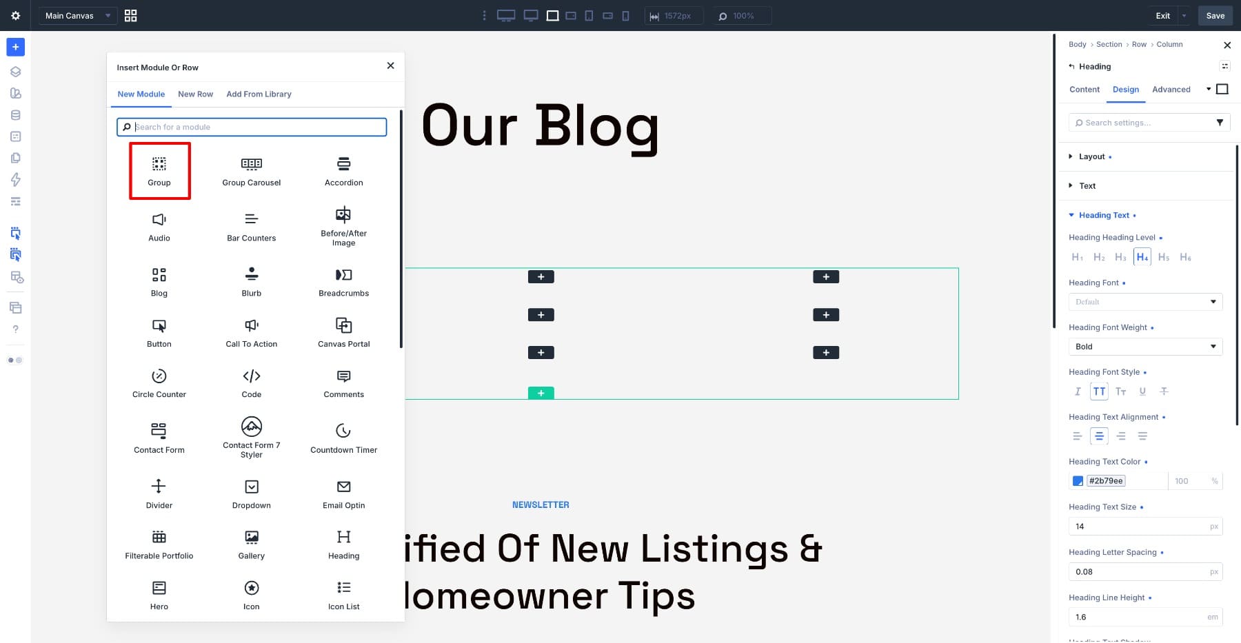 Adding a Group module as the outer blog card wrapper