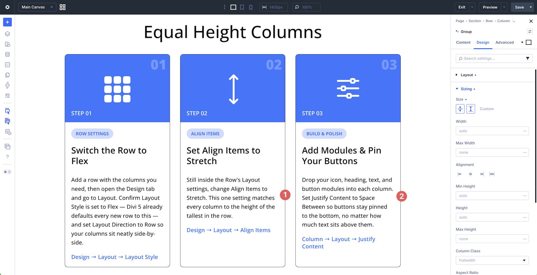 grow to fill text in Divi 5