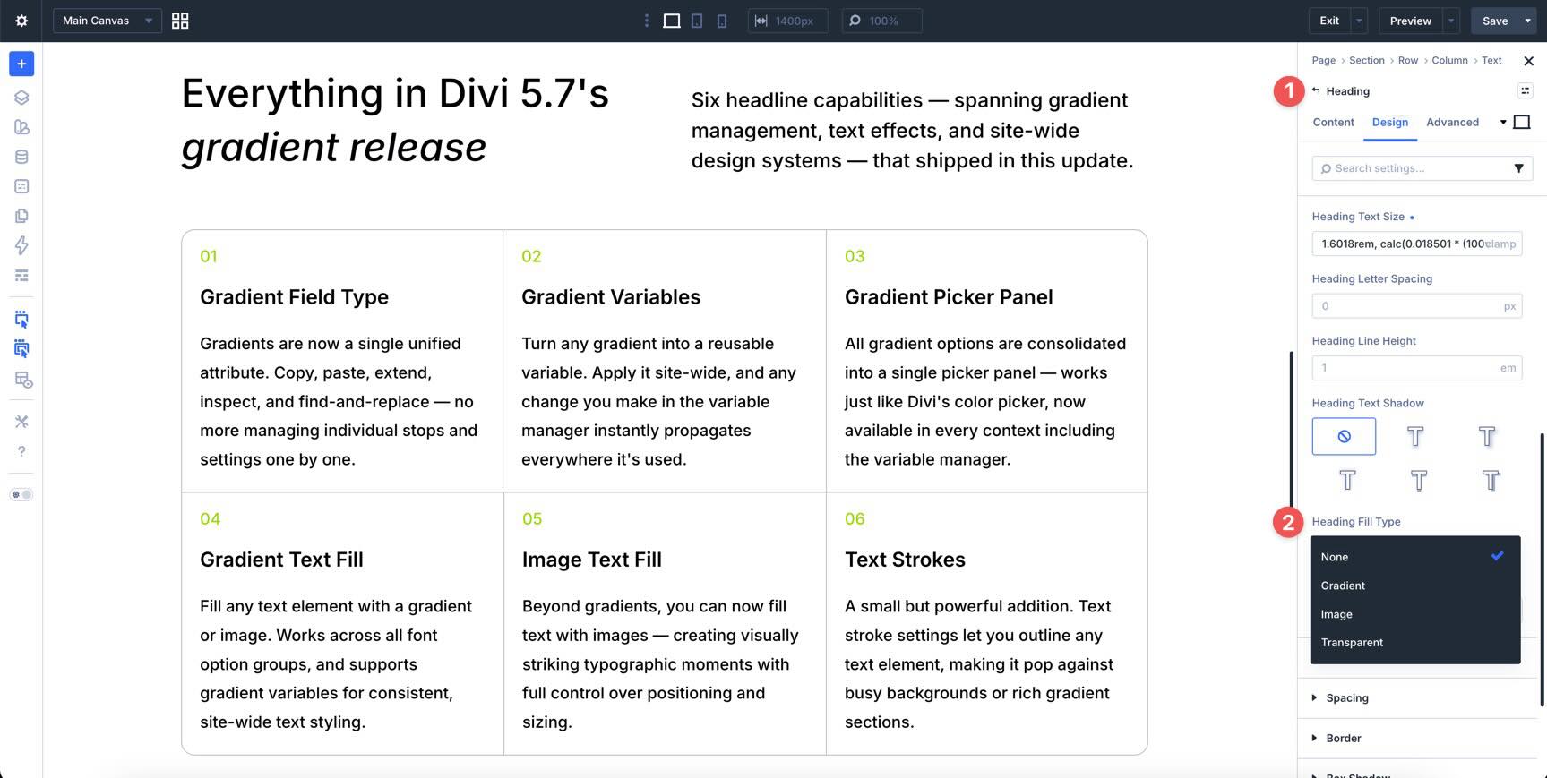 Heading Fill Type field in Divi 5