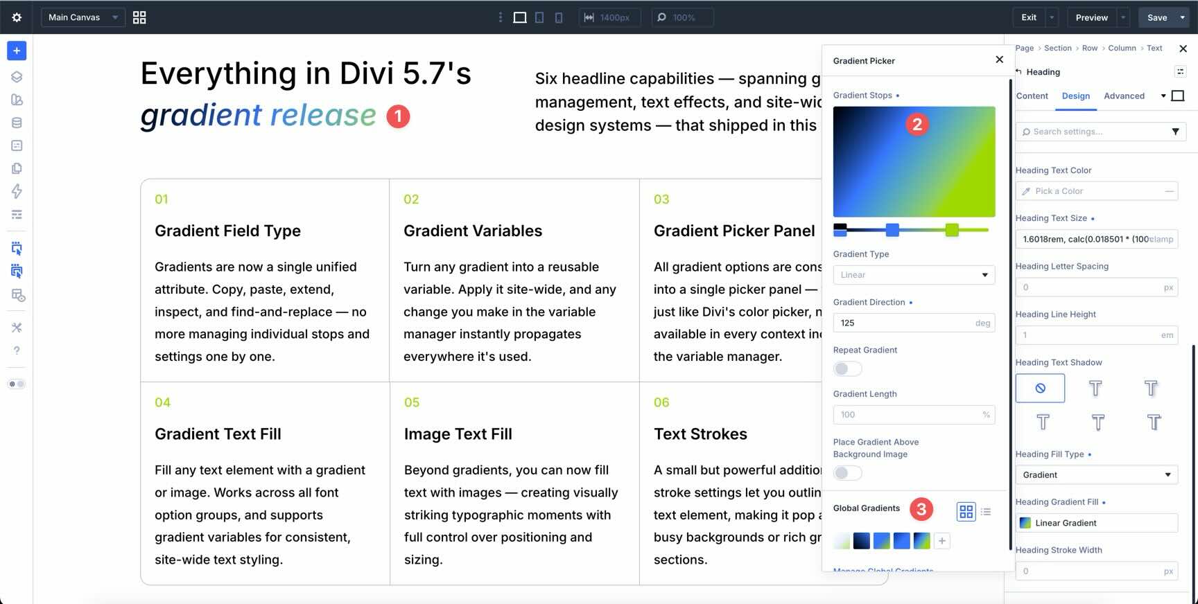 Heading Gradient Fill setting in Divi 5