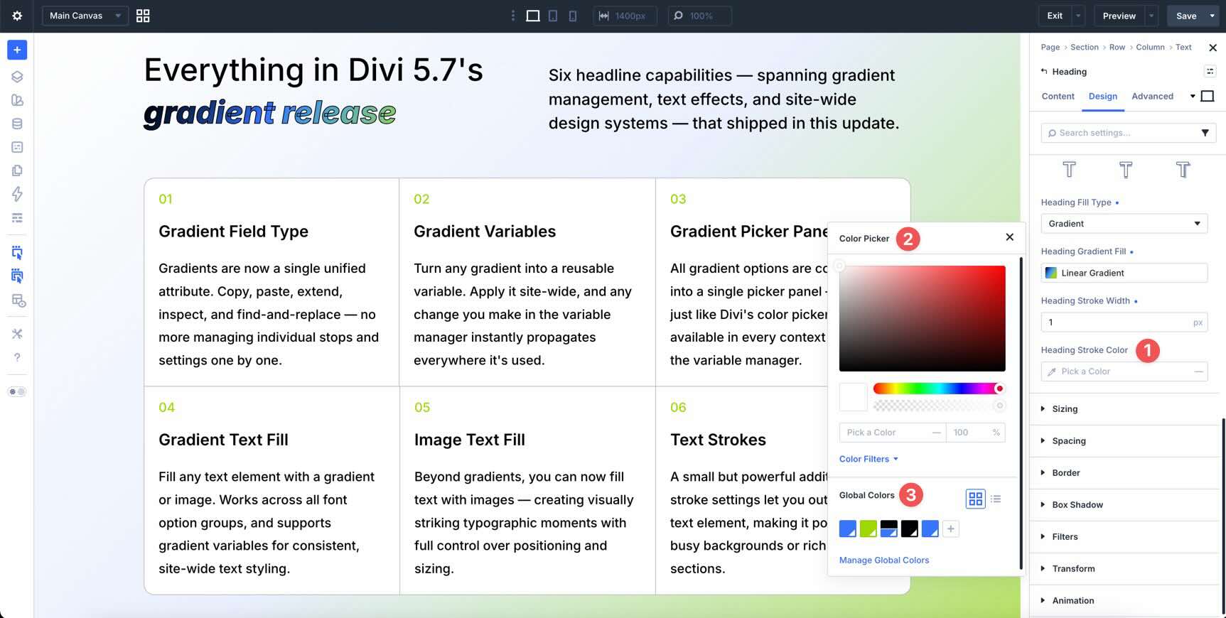 Heading Stroke Color field in Divi 5