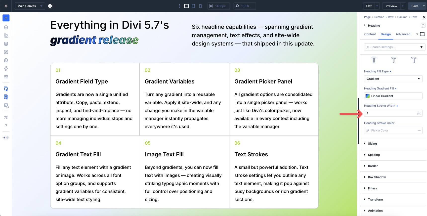 Heading Stroke Width setting in Divi 5