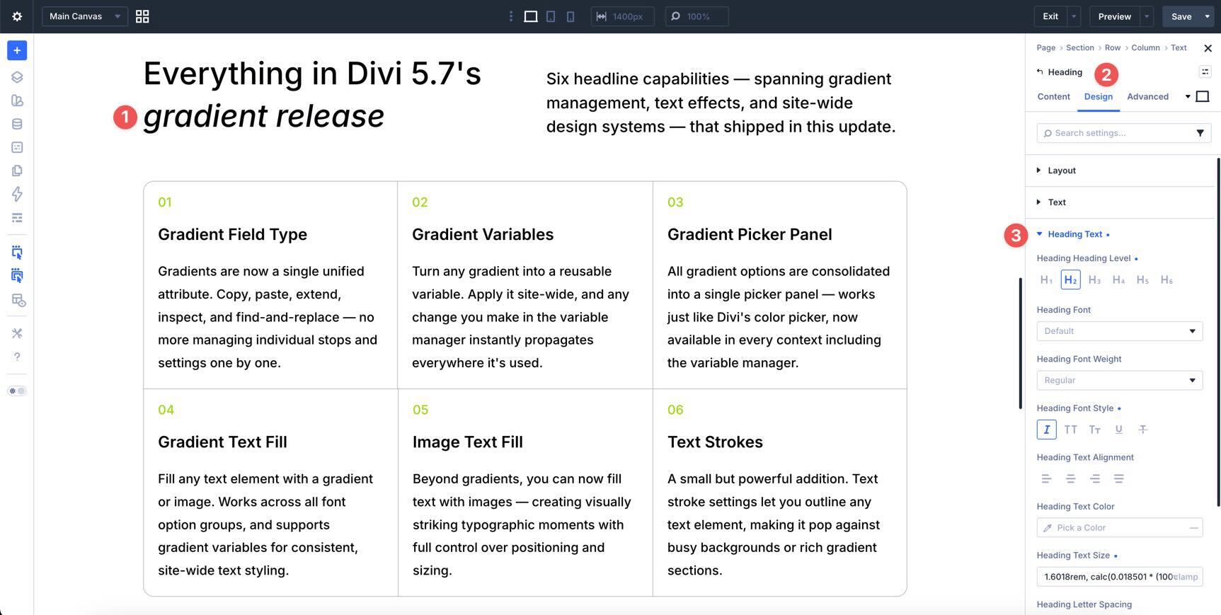 Heading Text option group in Divi 5