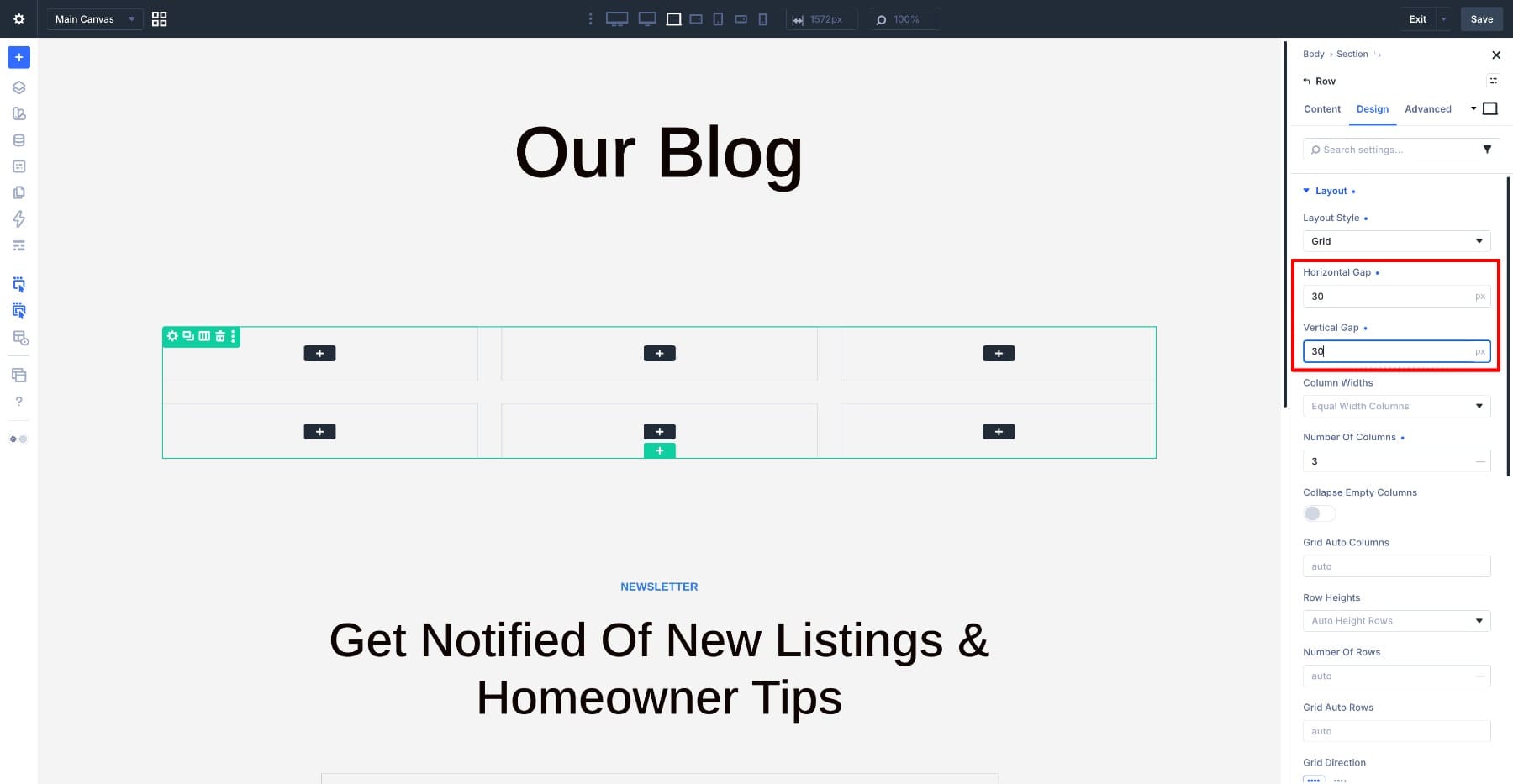 Setting equal horizontal and vertical gaps for the blog grid