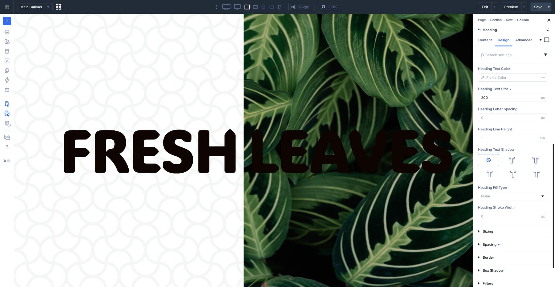 Leaf hero heading before applying separate text fill treatments