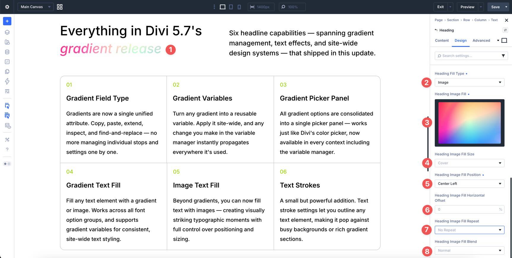 Image fill applied to heading text in Divi 5