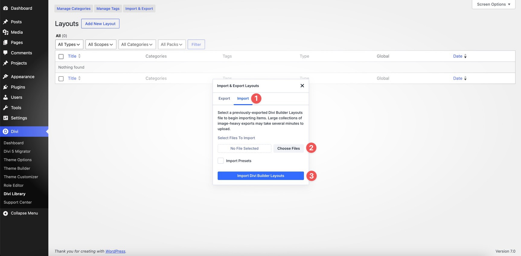 Import a Divi Builder JSON layout