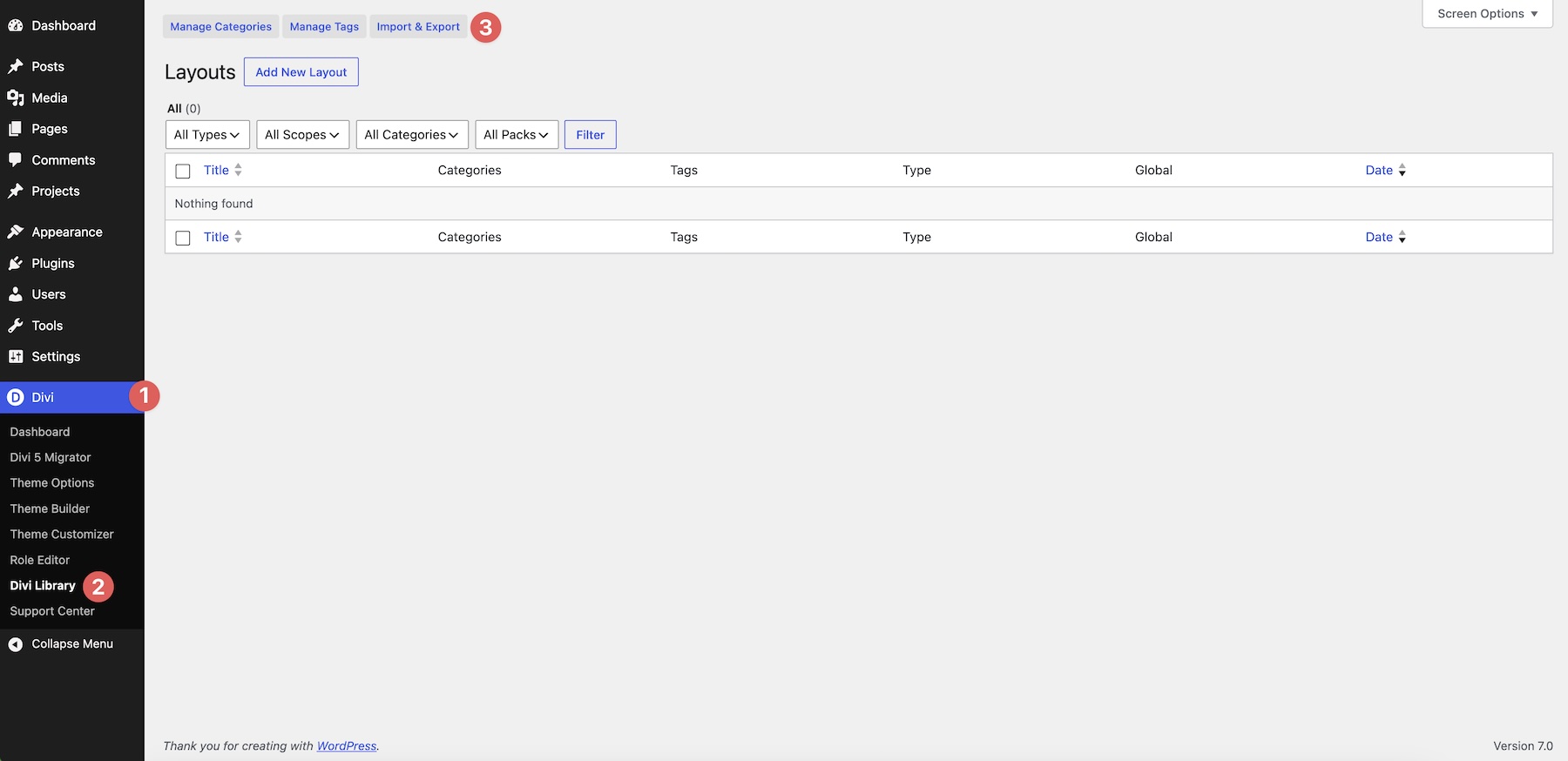 import & export Divi library layouts