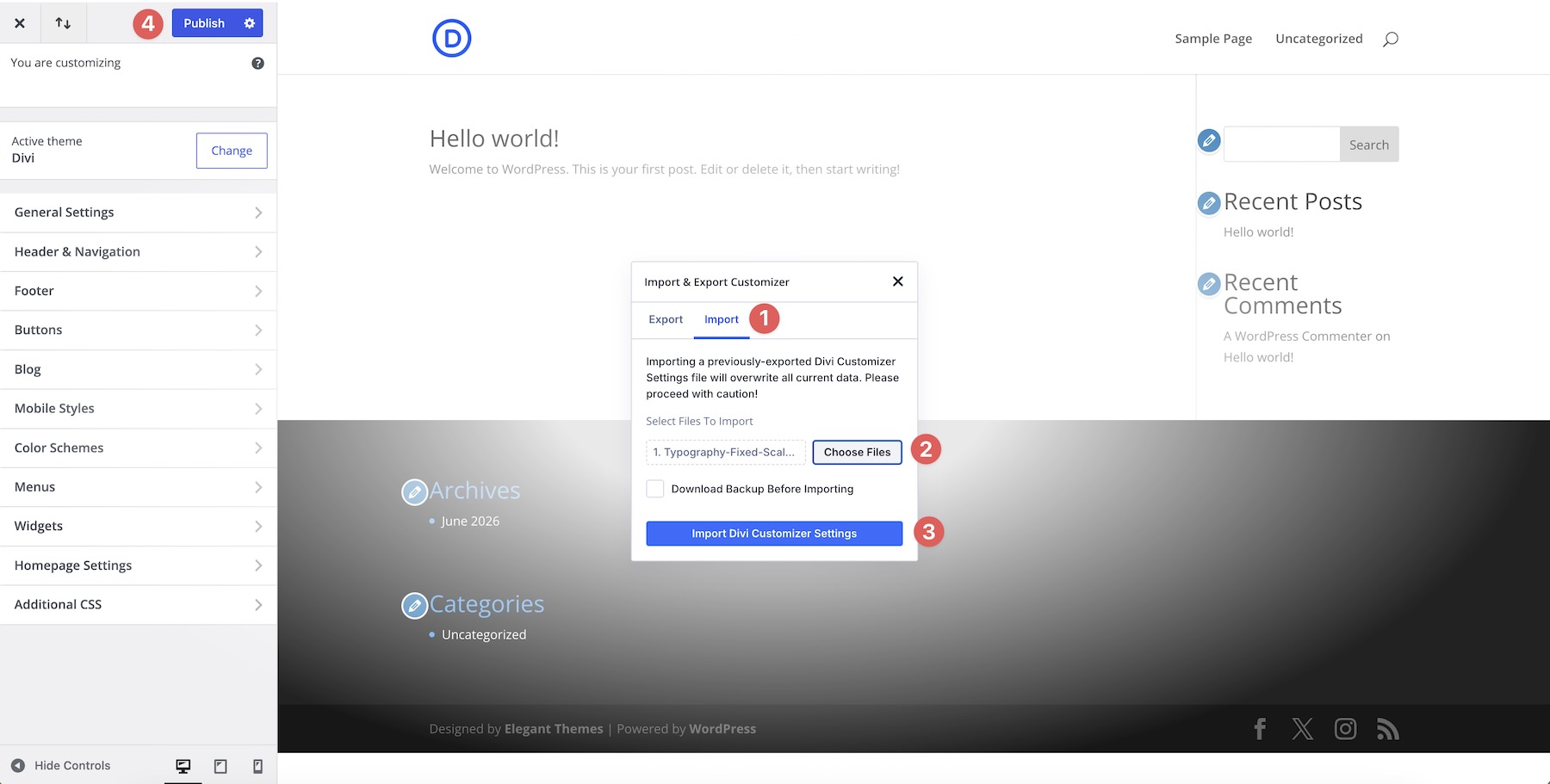 import into theme customizer