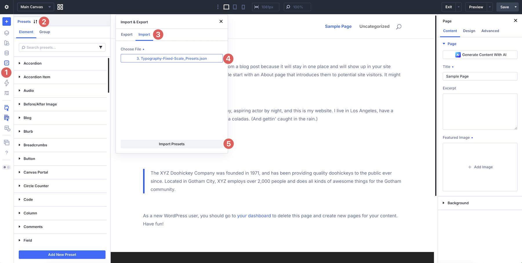 import presets into Divi 5