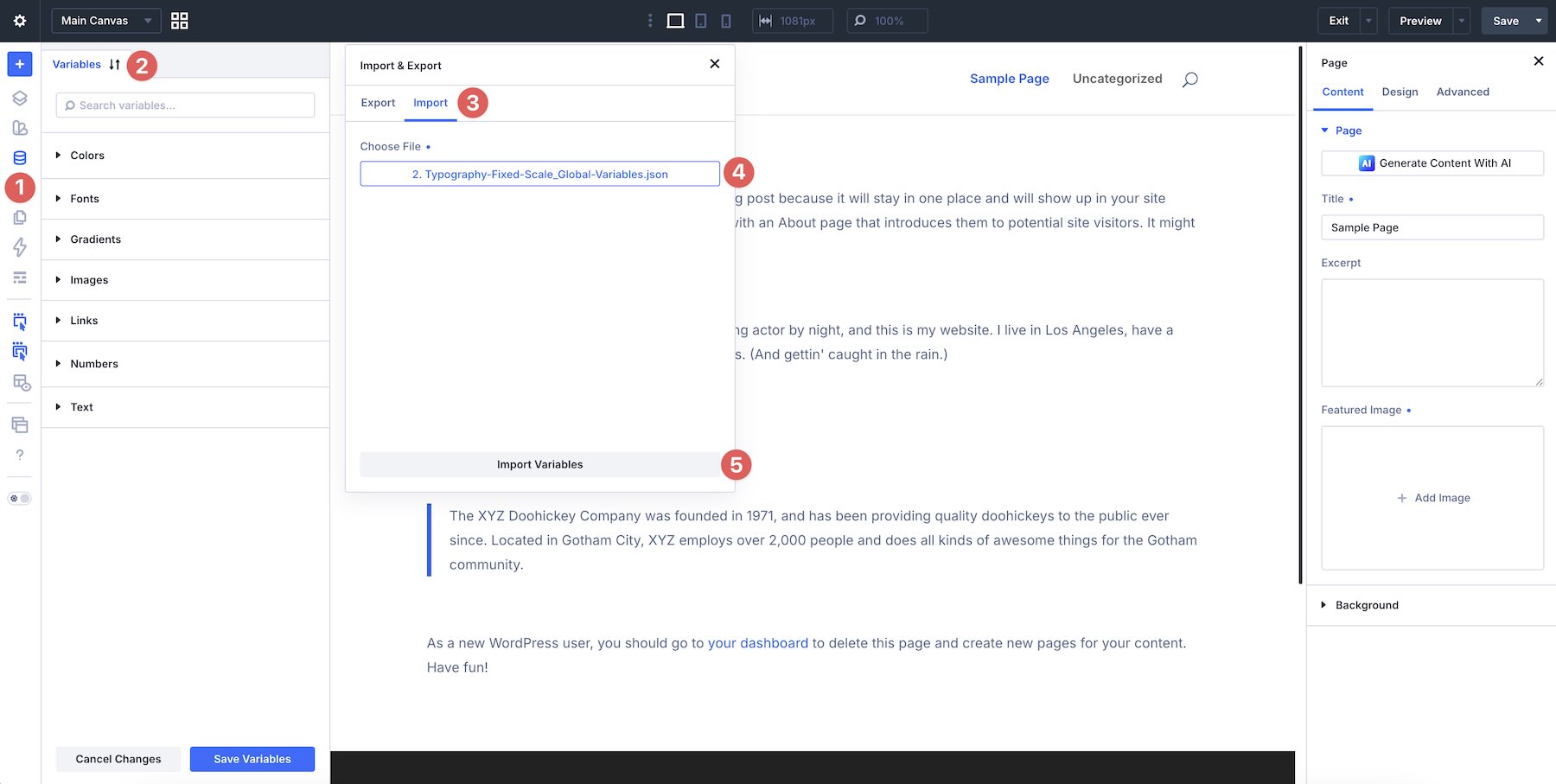 import variables into Divi 5
