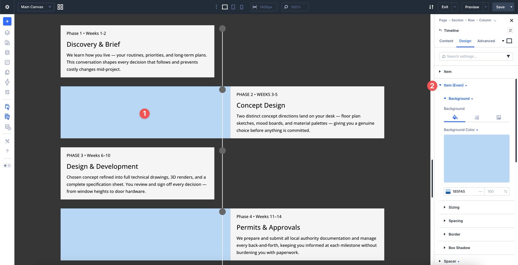 Item Even settings in the Divi 5 Timeline module