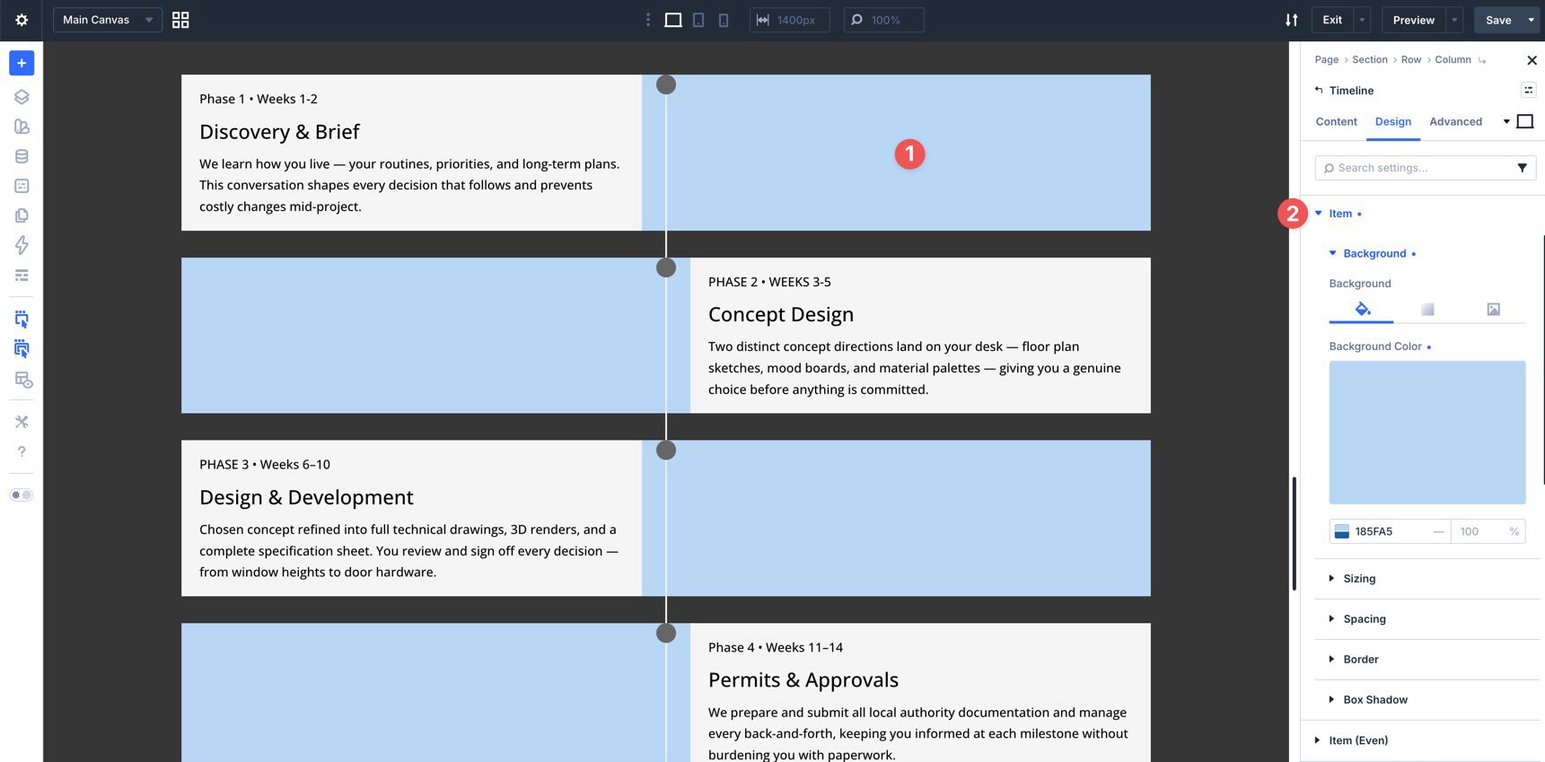 Item option group in the Divi 5 Timeline module