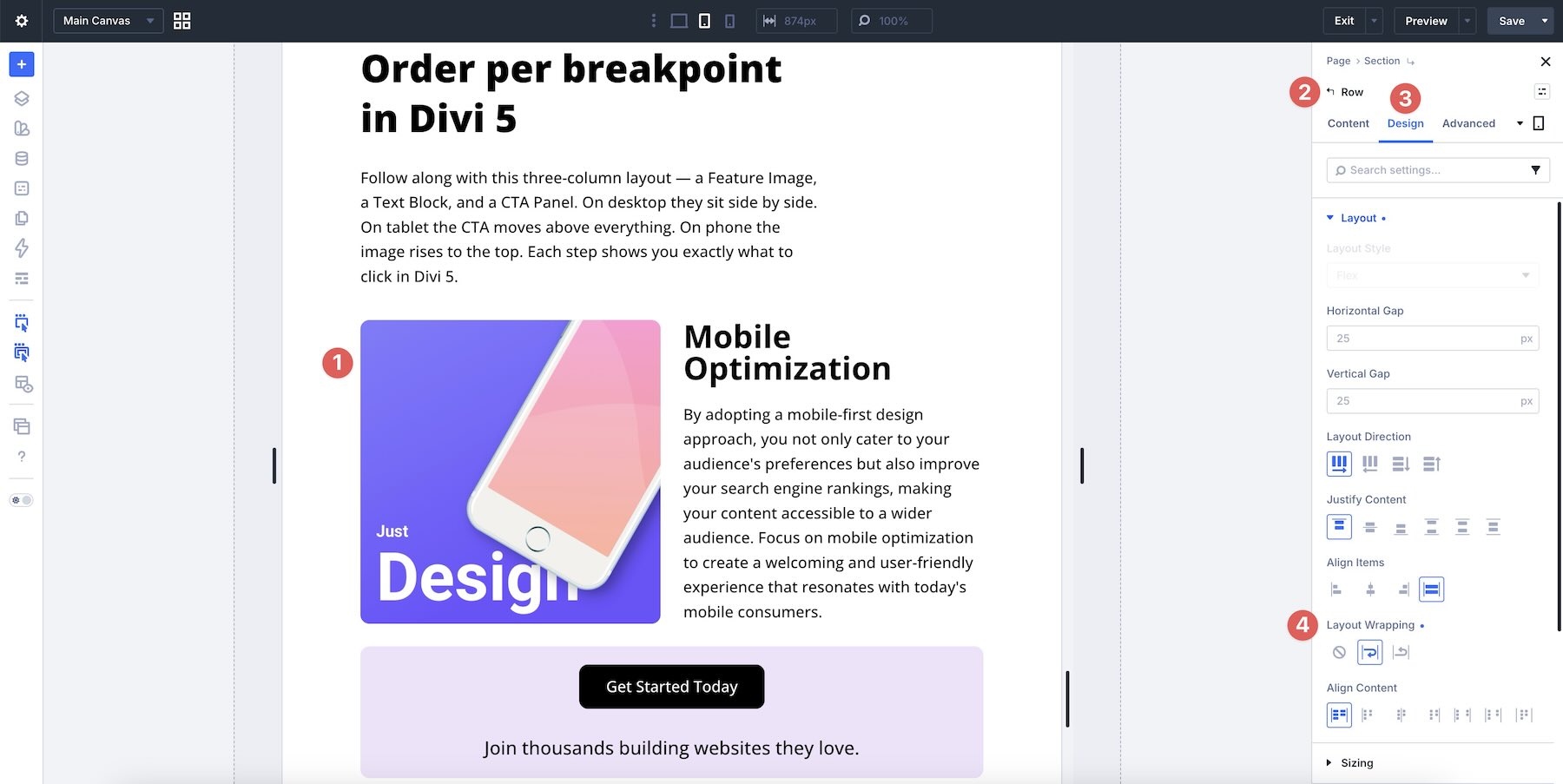 layout wrapping in Divi 5