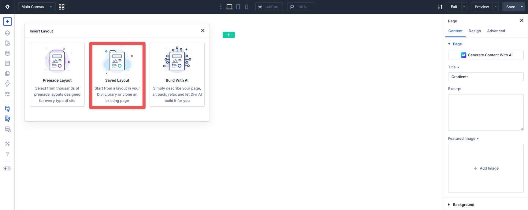 Load a saved Divi layout