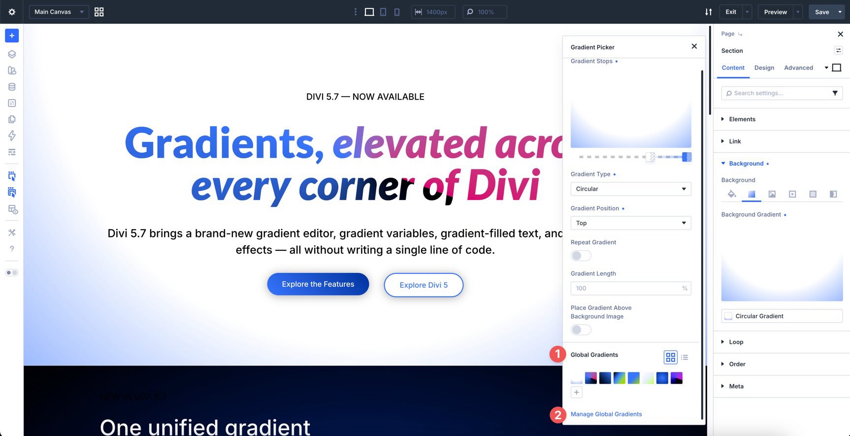 Manage global Gradient Variables from the Divi 5 Gradient Picker