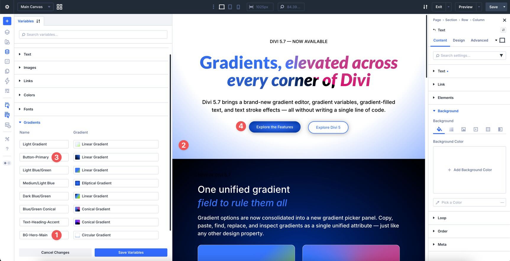 Gradient Variable naming examples in Divi 5