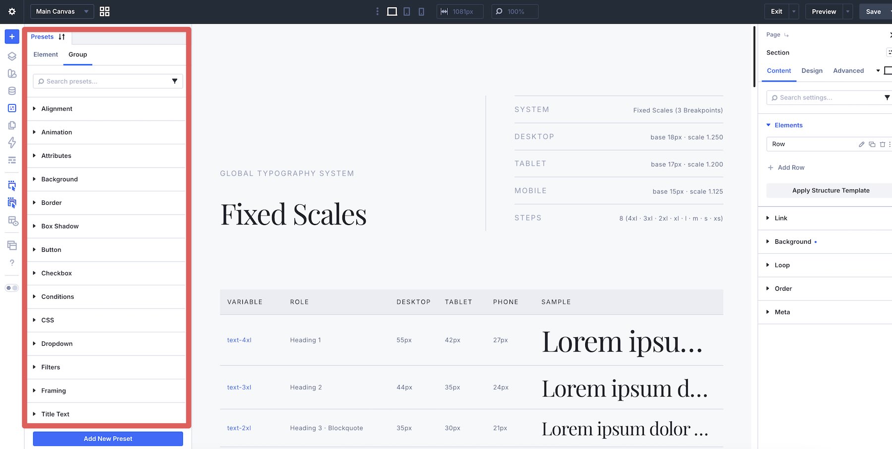 option group presets in Divi 5