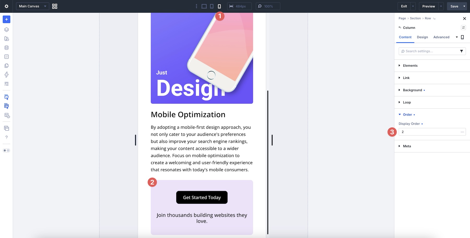phone breakpoint display order
