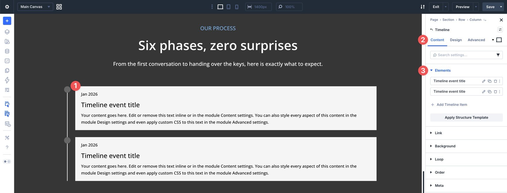 Placeholder Timeline Items in Divi 5