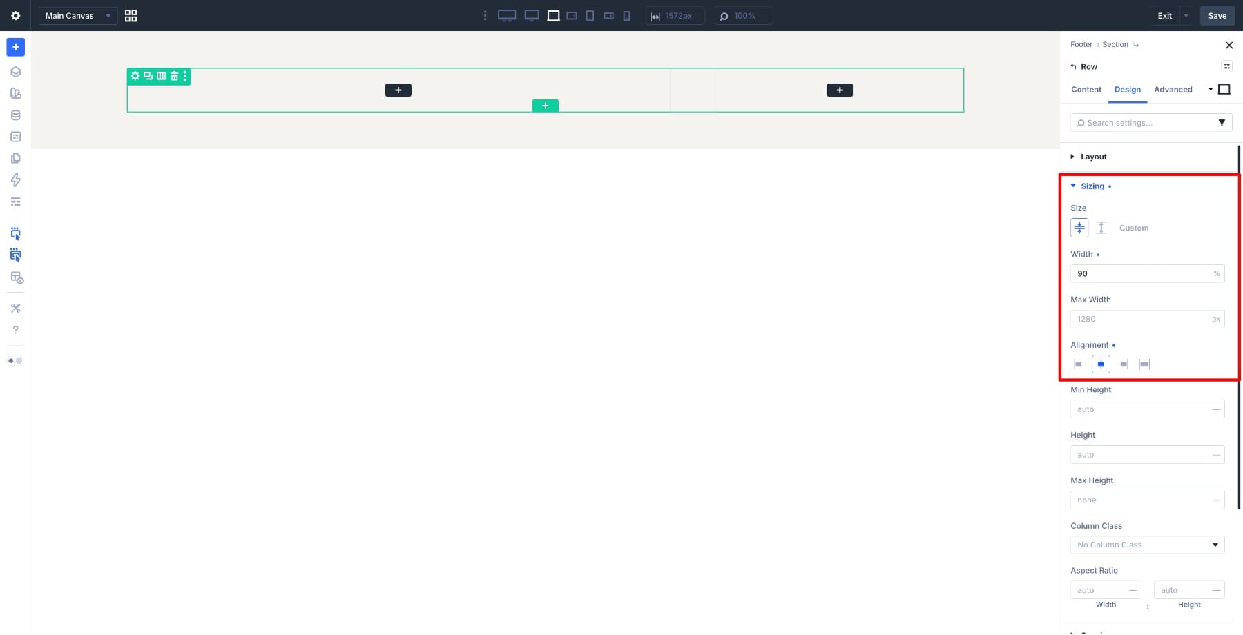 Setting footer row width and max width in Divi 5
