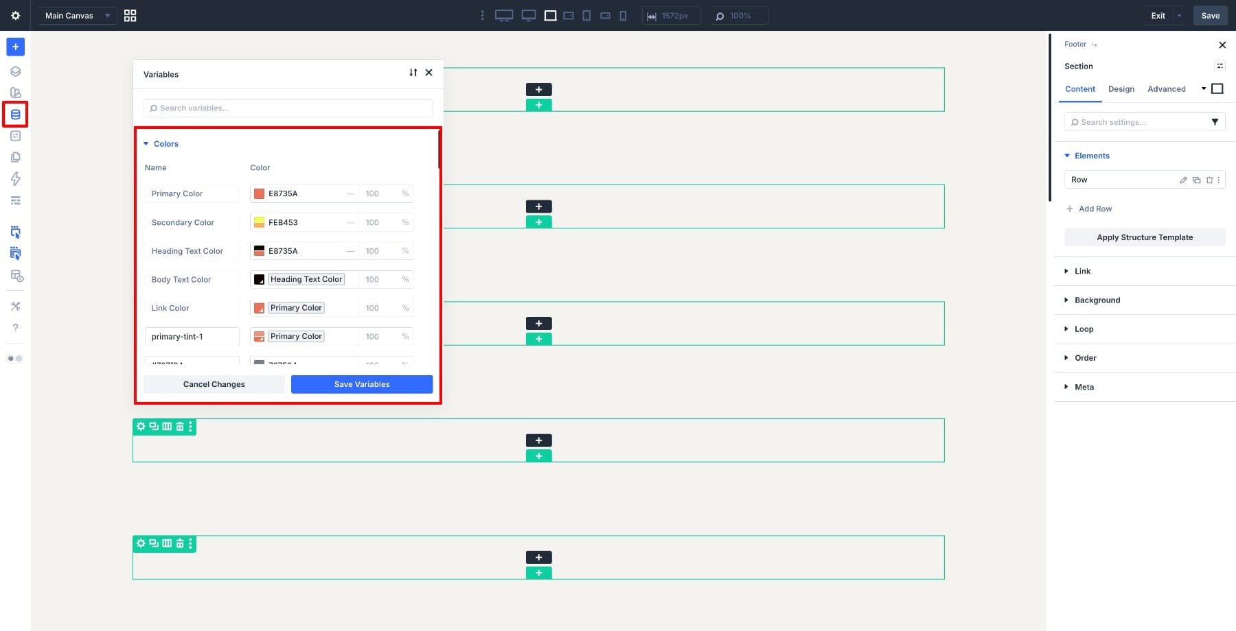 Saving footer color variables in Divi 5