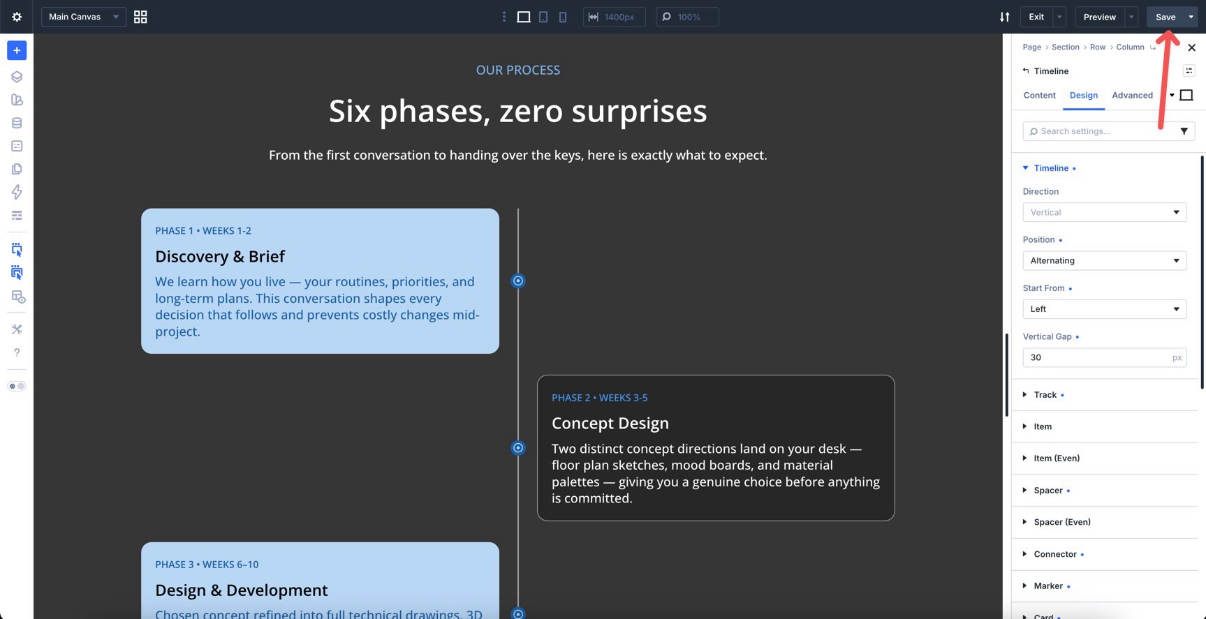 Save a Divi 5 timeline layout