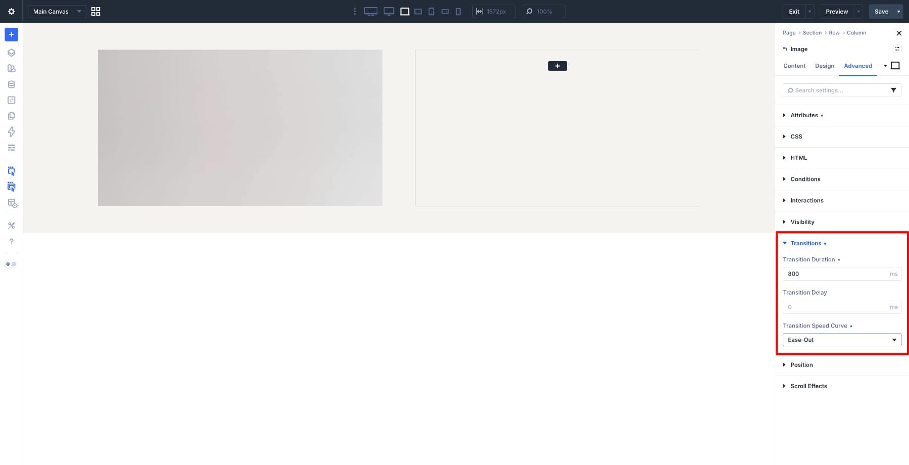 Ease-Out transition settings for the Subject Reveal hover effect