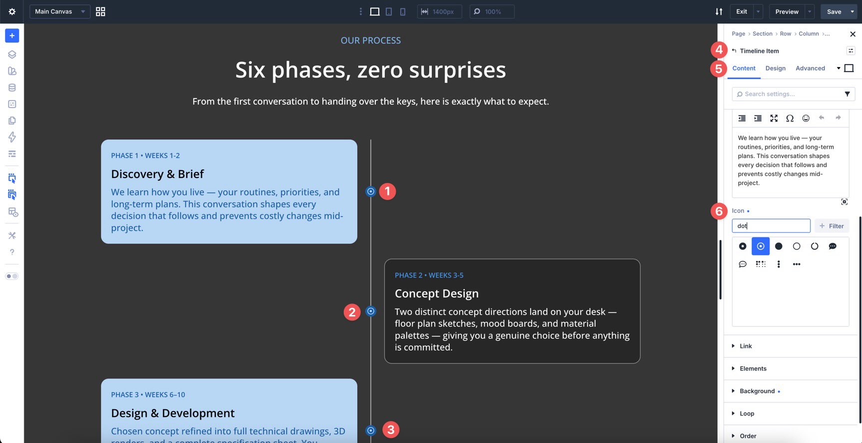 Consistent timeline icons and colors in Divi 5