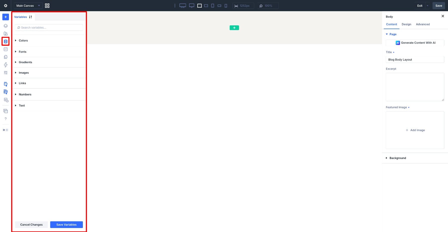 Opening the Variable Manager in Divi 5