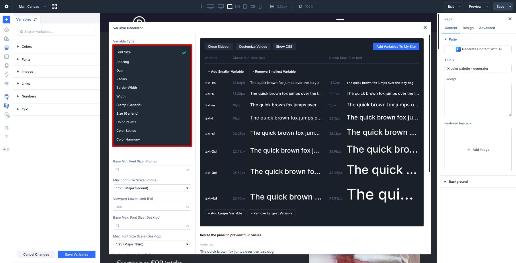 Variable types available in the Divi 5 Variable Generator
