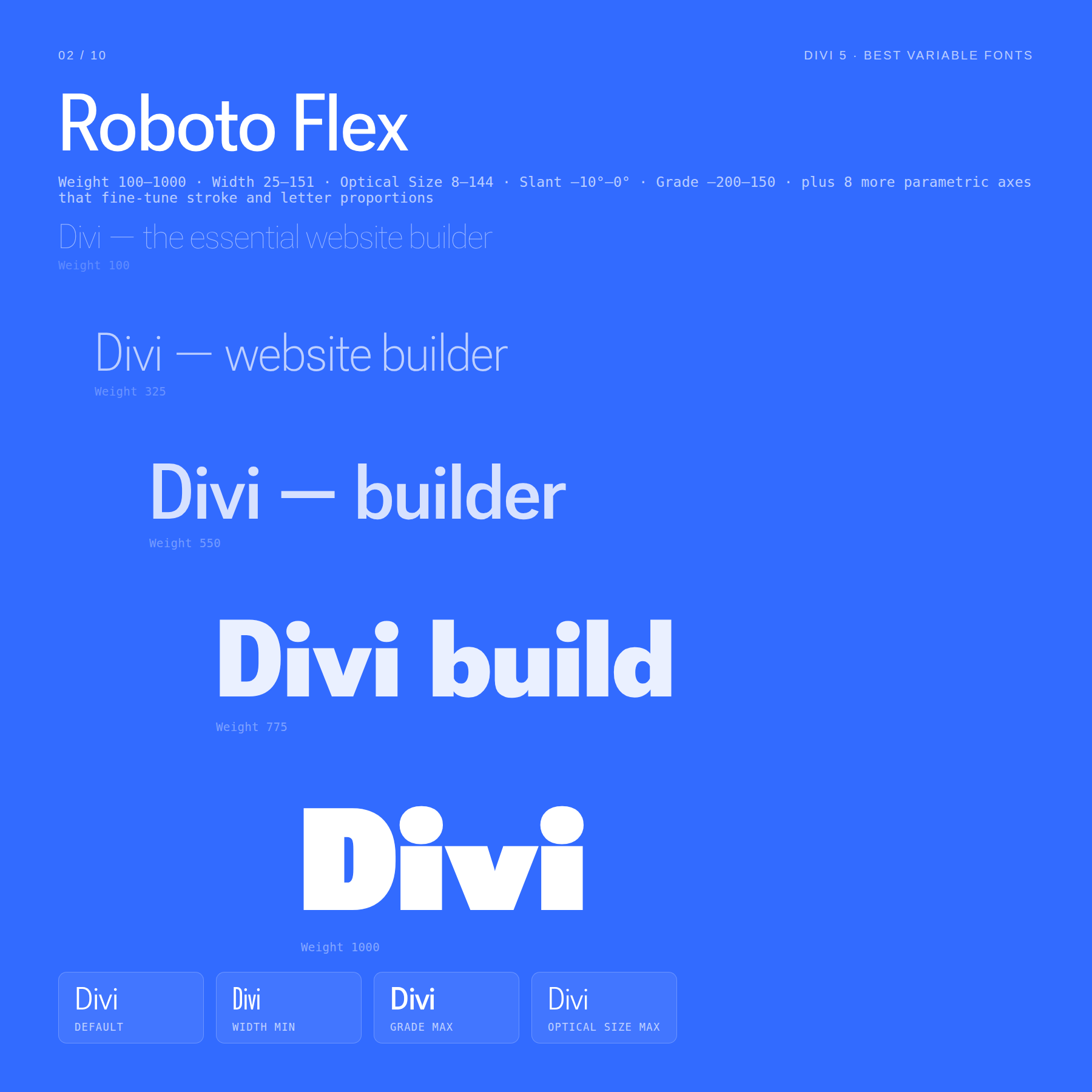 Roboto Flex variable font weight, width, grade, and optical size comparison
