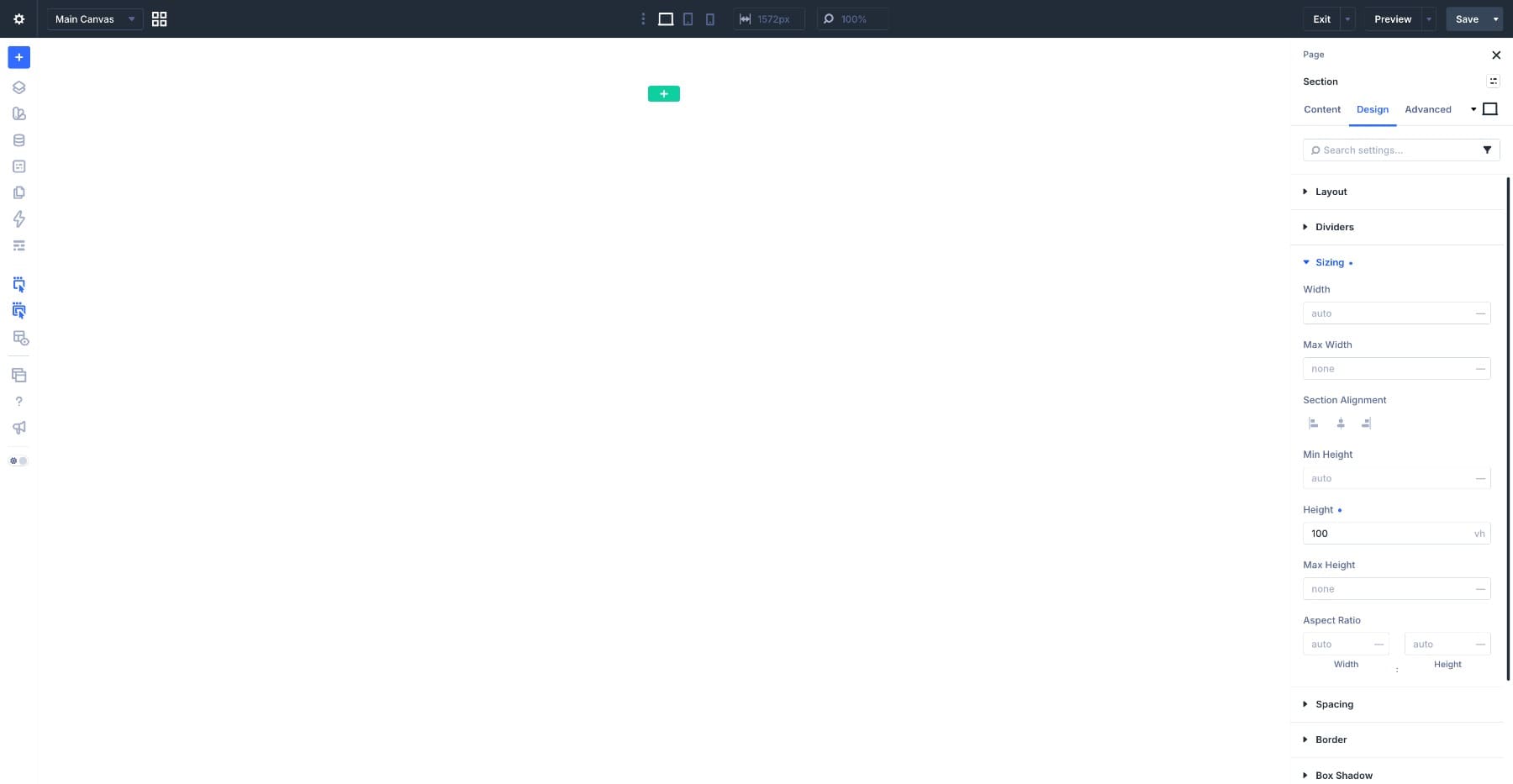 Setting the section height to 100vh in Divi 5