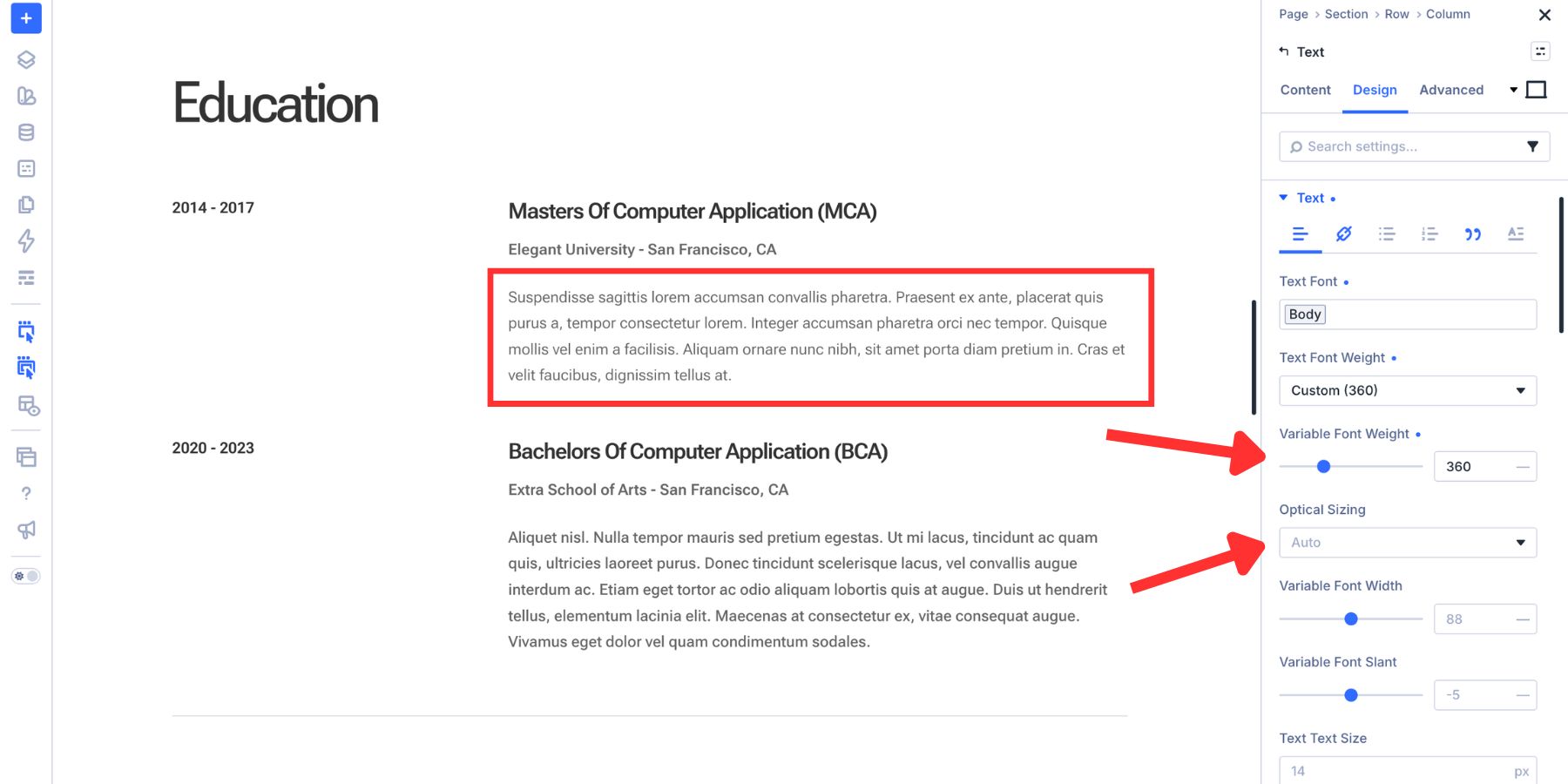 Applying Variable Font Weight and Optical Sizing to body text in Divi 5