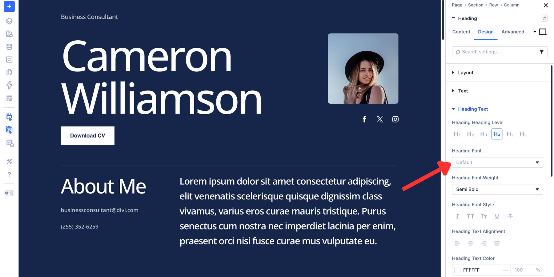Selecting a variable font directly inside a Divi 5 text setting