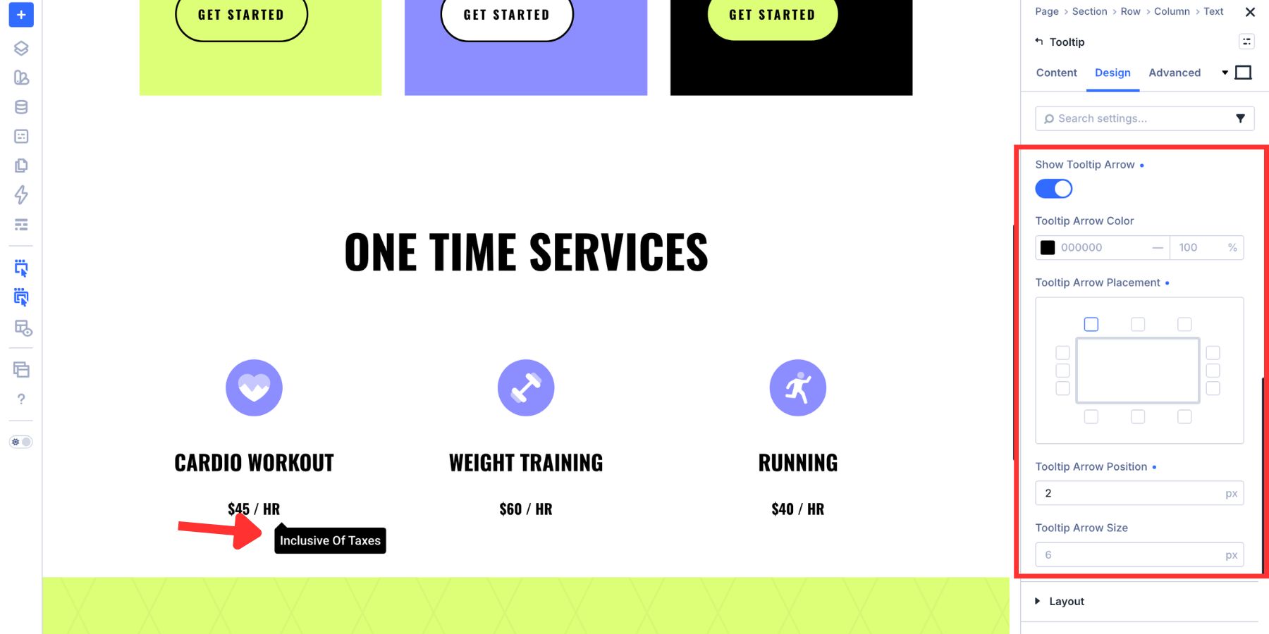 Tooltip arrow settings in Divi 5