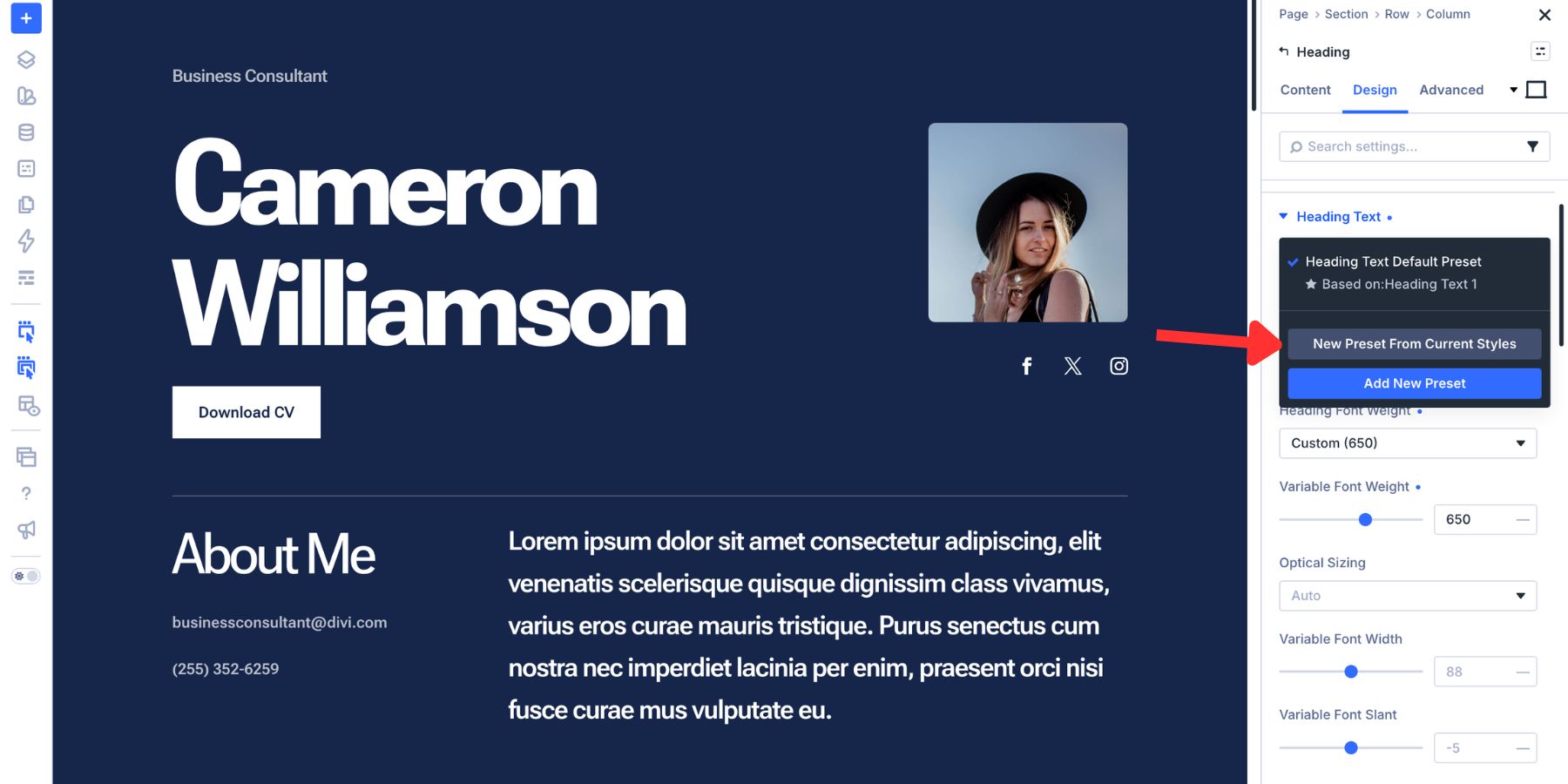 Creating a new Option Group Preset from current typography styles