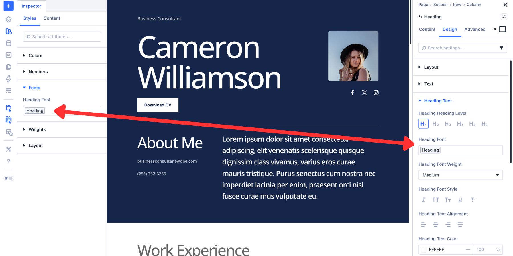 Heading text using a Font Variable in Divi 5