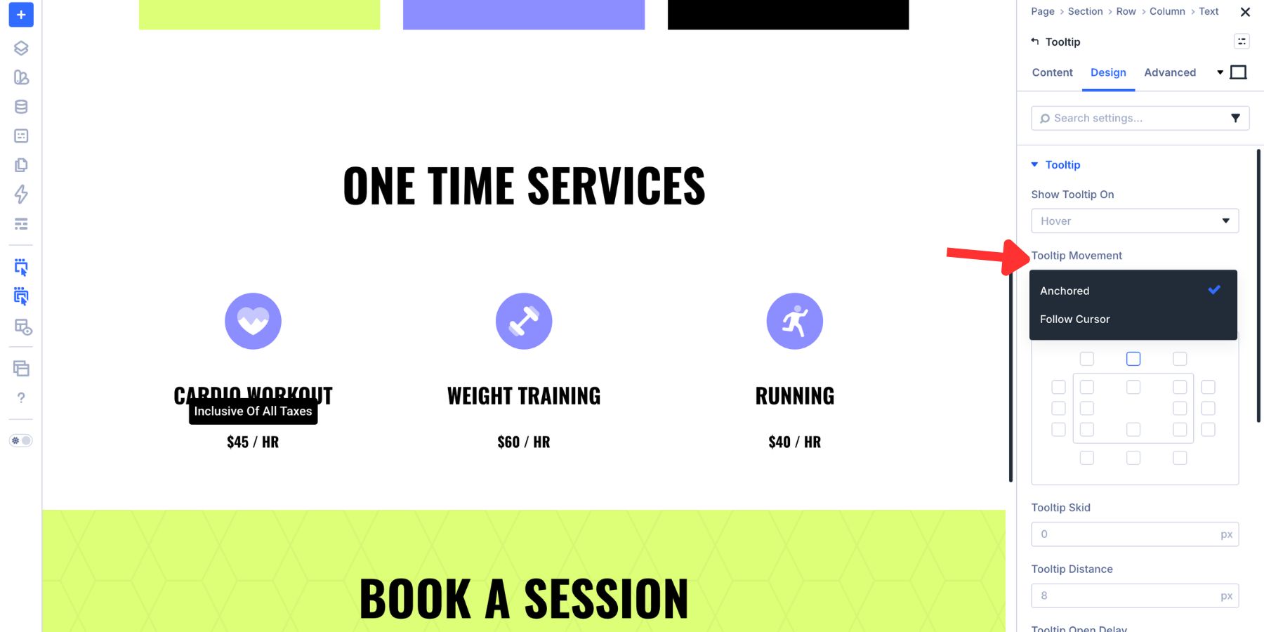 Tooltip movement options in Divi 5