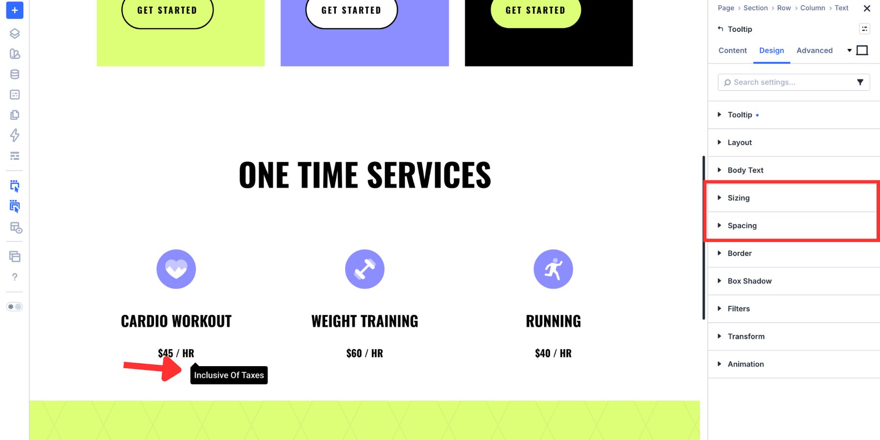 Tooltip sizing and spacing settings in Divi 5