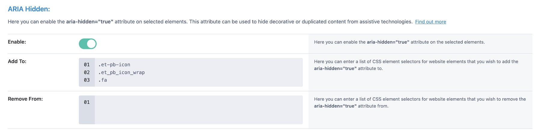 ARIA Hidden settings in Accessibility Attributes