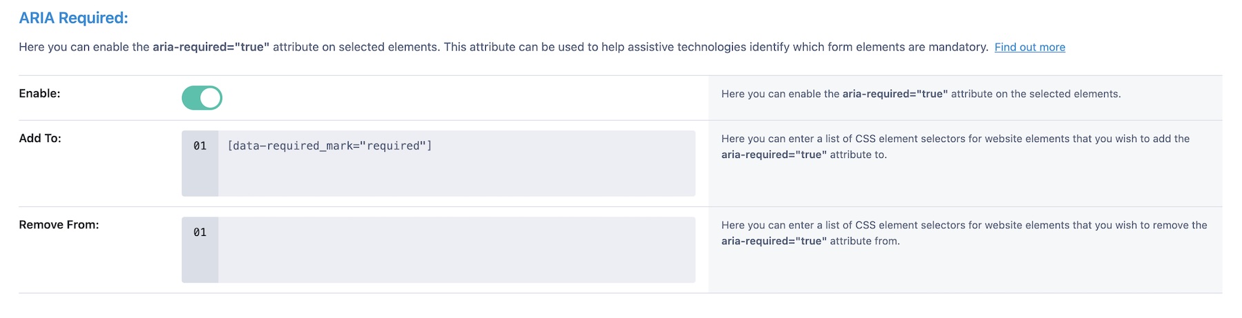 ARIA Required settings in Accessibility Attributes