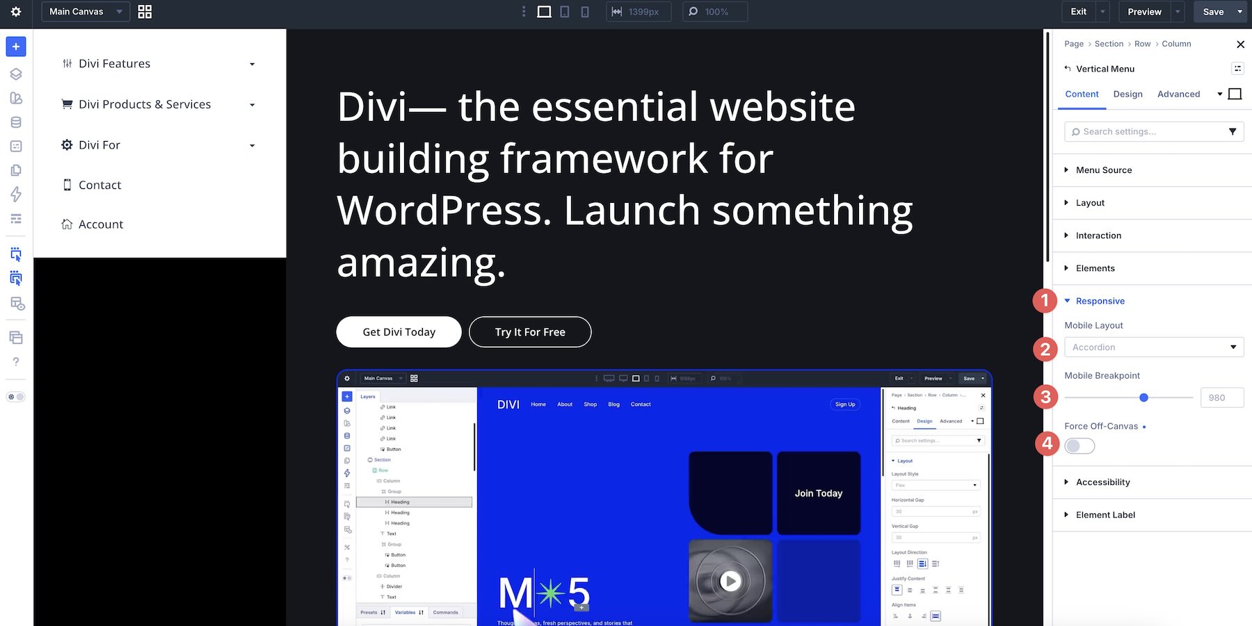 Configuring responsive and off-canvas behavior in the Vertical Menu module