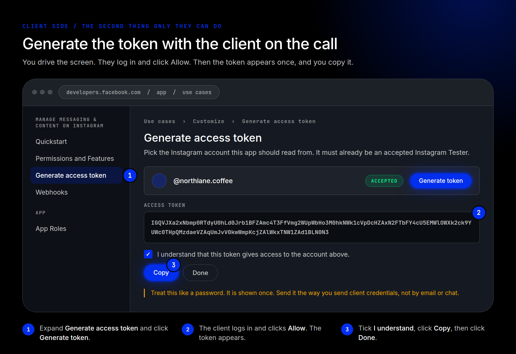 Generating the access token from the use case dashboard
