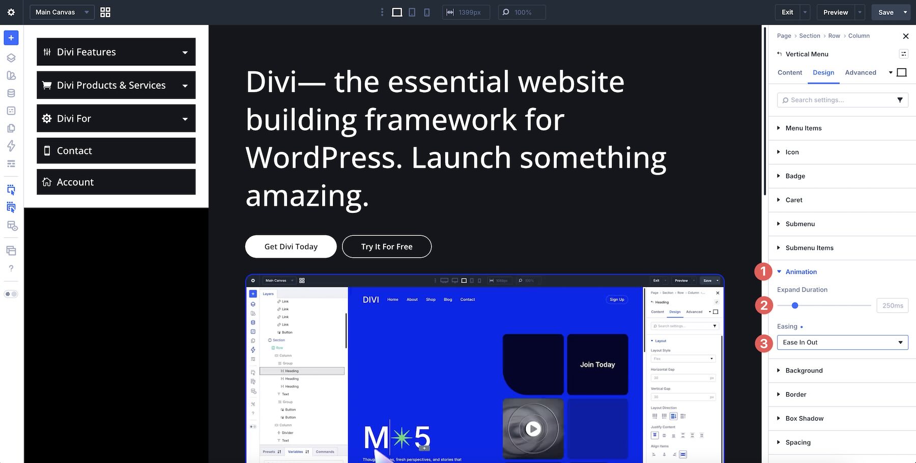 Expand duration and easing settings for the Vertical Menu module