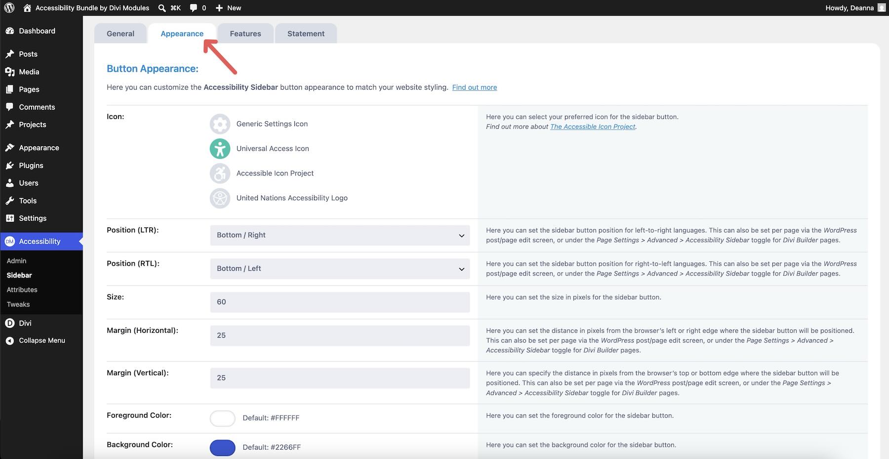 Styling Accessibility Sidebar appearance