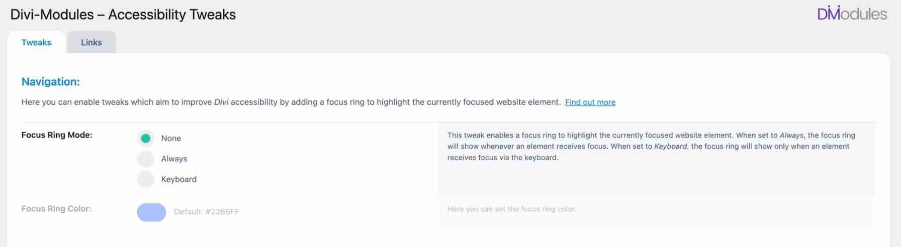 Navigation settings in Accessibility Tweaks