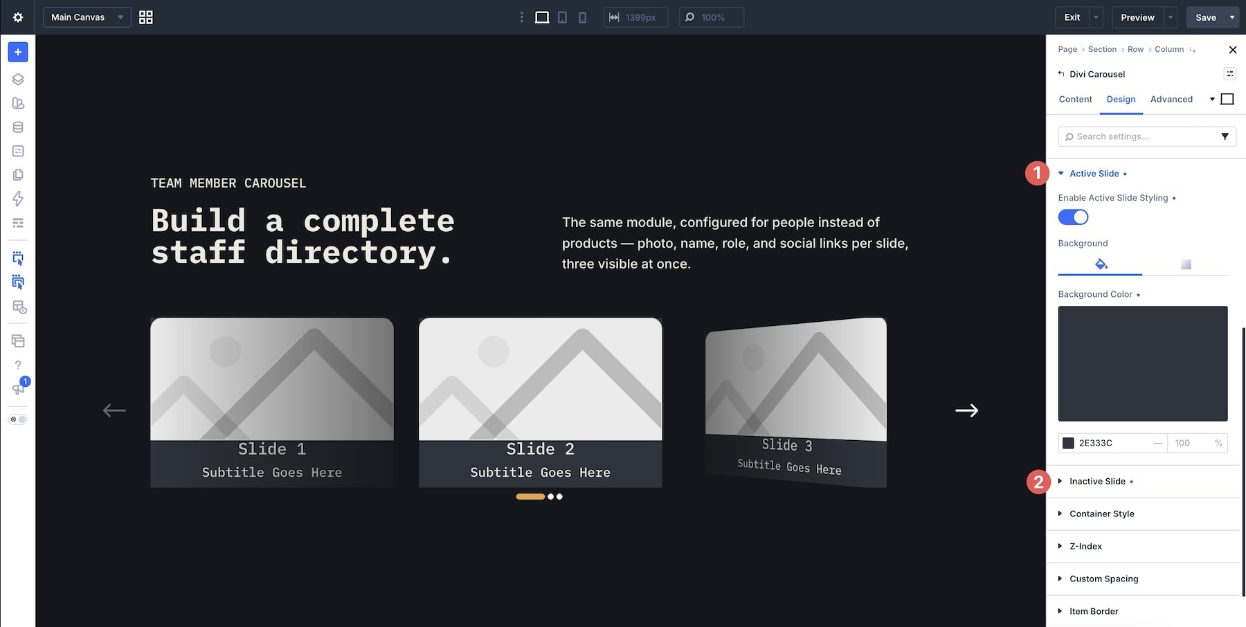 Active and Inactive Slide styling controls