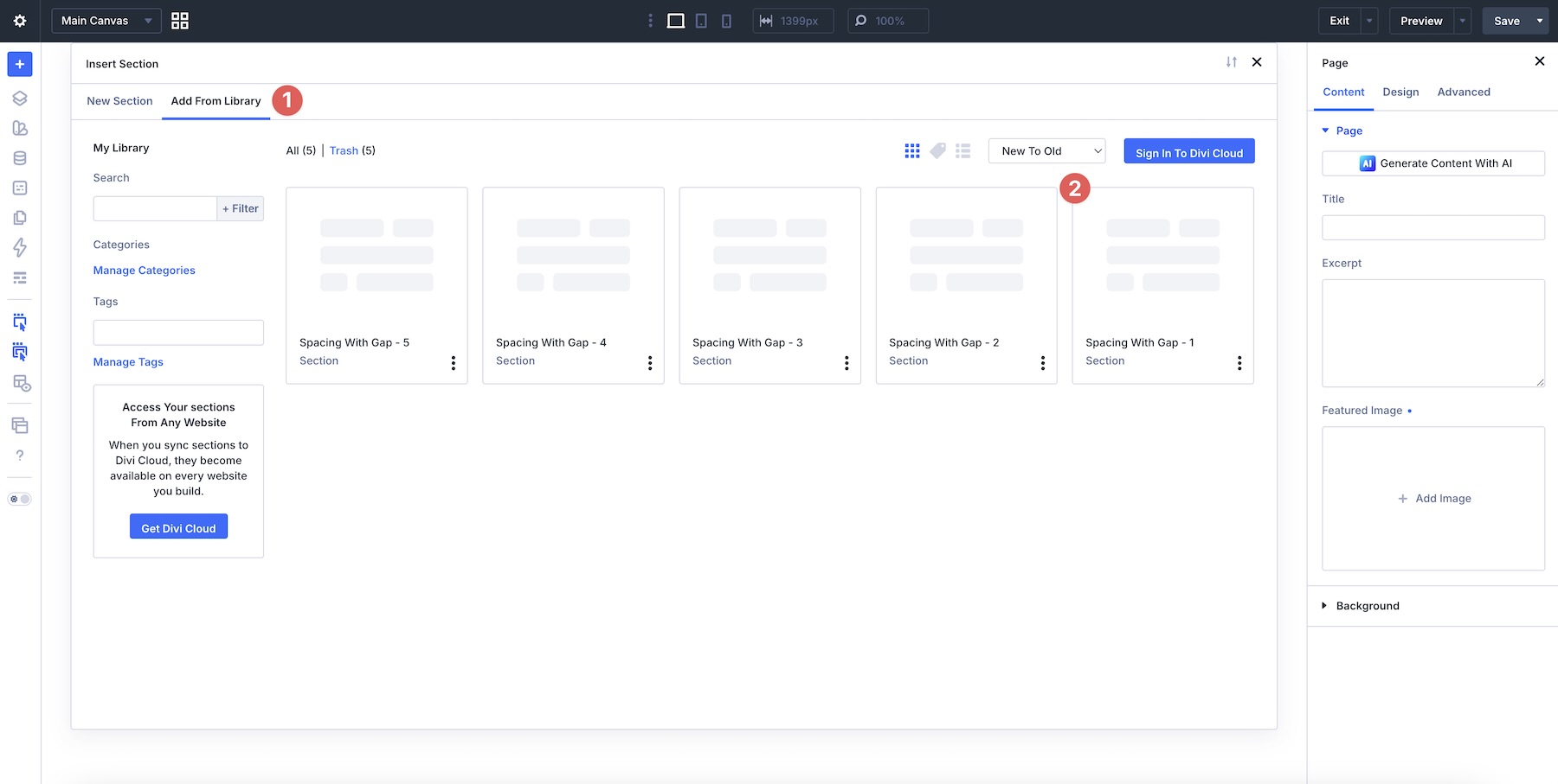 add a Divi Library layout